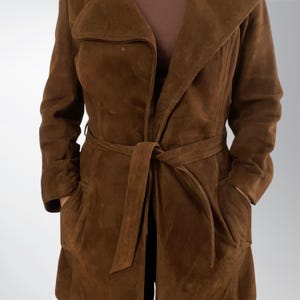 Women&#39;s Brown Suede Trench Coat | 70&#39;s Vintage Long Suede Leather Coat For Women | Handmade Genuine Suede Winter Overcoat