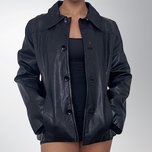 Women’s Black Leather Jacket | Trucker Leather Biker Jacket | Handmade Long Leather Jacket |
