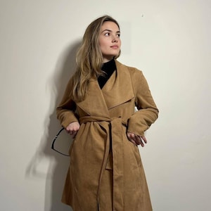 Womens Brown Suede Leather Coat | Vintage 70s Leather Trench Coat | Genuine Suede Winter Long Coat | Leather Western Coat