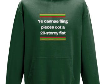 Sudadera con capucha escocesa divertida, «Ye Cannae Fling Pieces», jersey de algodón cómodo, verde, marrón, azul marino, dialecto escocés, regalo original para familiares o amigos