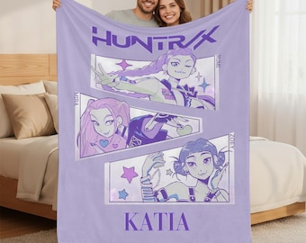 Manta personalizada Huntrix, Caçadoras de Demônios Kpop, Manta infantil de flanela personalizada com nome, Manta de inverno, Presente de Natal para fãs de Kpop