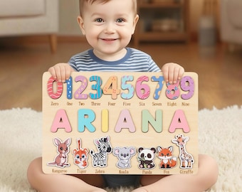 Quebra-cabeça de madeira personalizado com nome: brinquedo Montessori, presente de aprendizagem para bebês