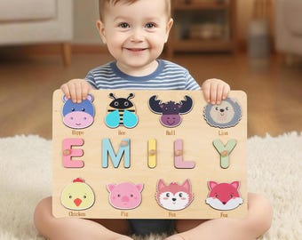 Quebra-cabeça de madeira personalizado com nome: Brinquedo de aprendizagem Montessori para bebês