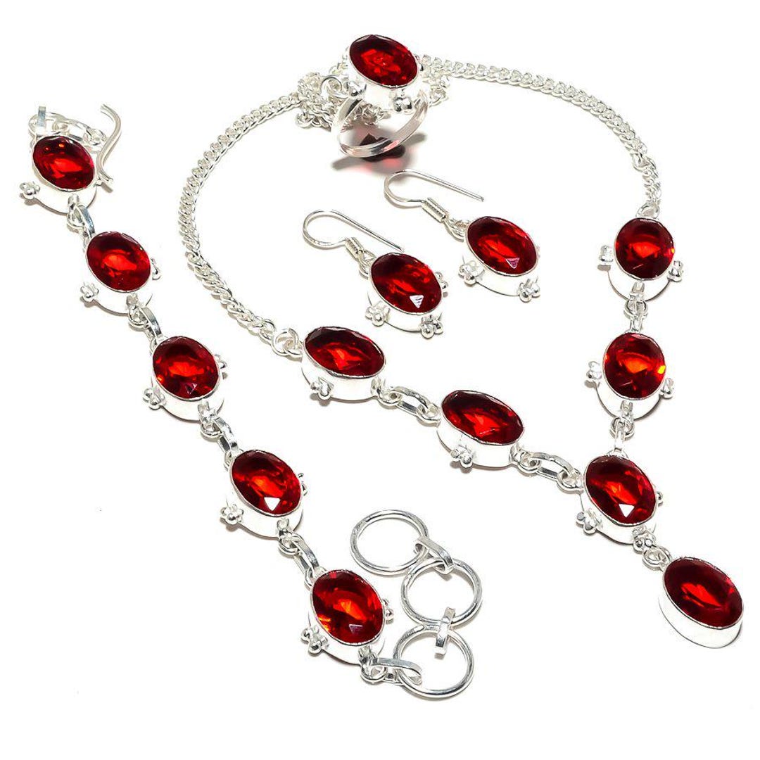 Garnet Jewelry Set | Necklace, Bracelet, Earrings, Ring | Silver
