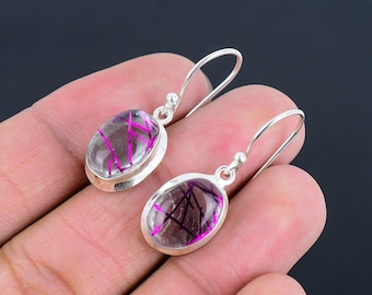Handgemachte Sterling Silber Rutilquarz Ohrringe | Tropfen baumeln Schmuck