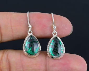 Handgemachte Sterling Silber Rutilquarz Ohrringe | Grüner Edelsteinschmuck