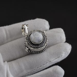 White Rainbow moonstone Poison Locket Pendant – Sterling Silver Secret Compartment Necklace | Hidden Keepsake Amulet Jewelry