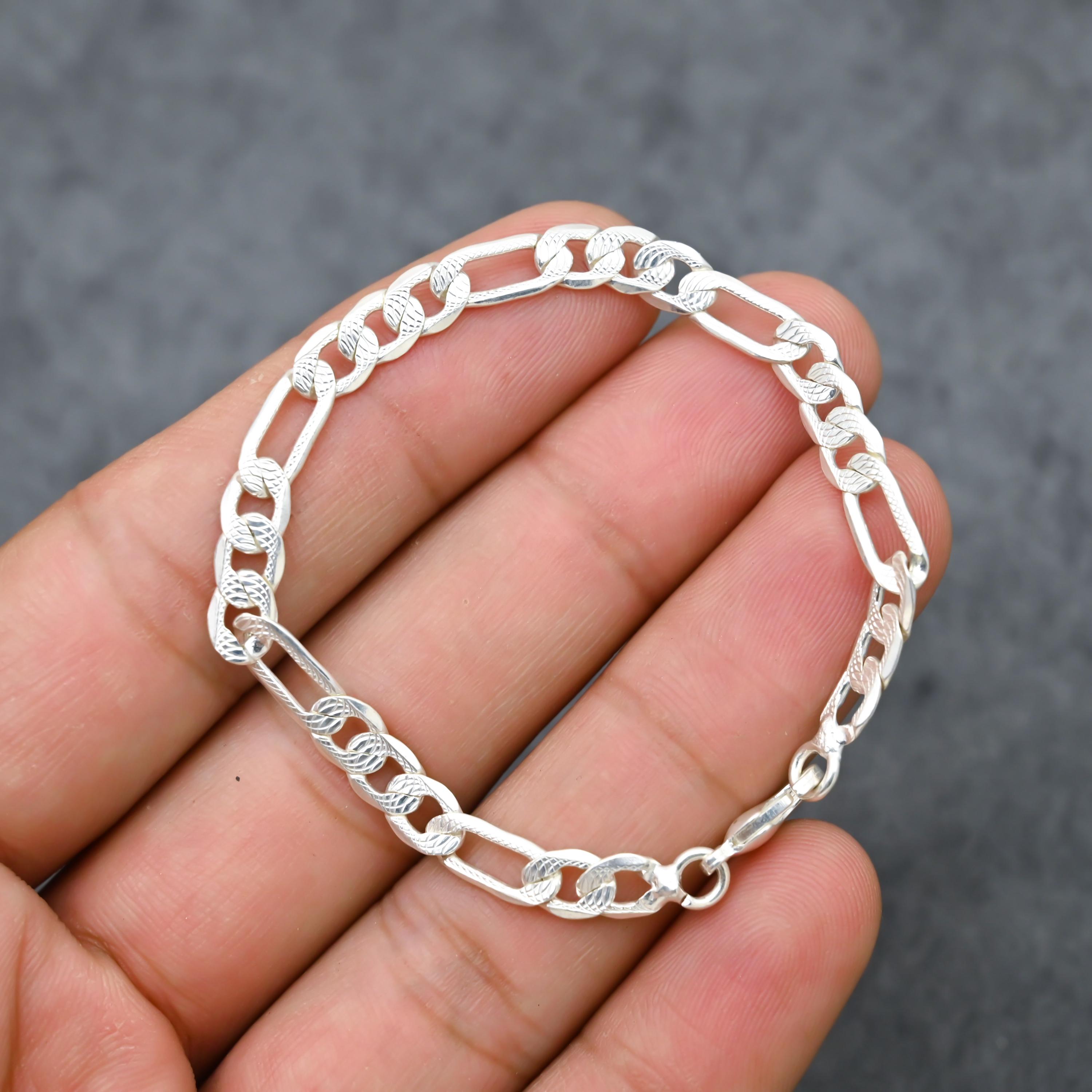 Silver Plated Figaro Chain Bracelet - Unisex Minimalist Jewelry - Etsy