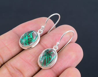 Handgemachte Sterling Silber Rutilquarz Ohrringe | Grüner Venus Haarstein