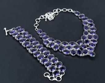 Amethyst Necklace and Bracelet Set: Sterling Silver Purple Gemstone Jewelry