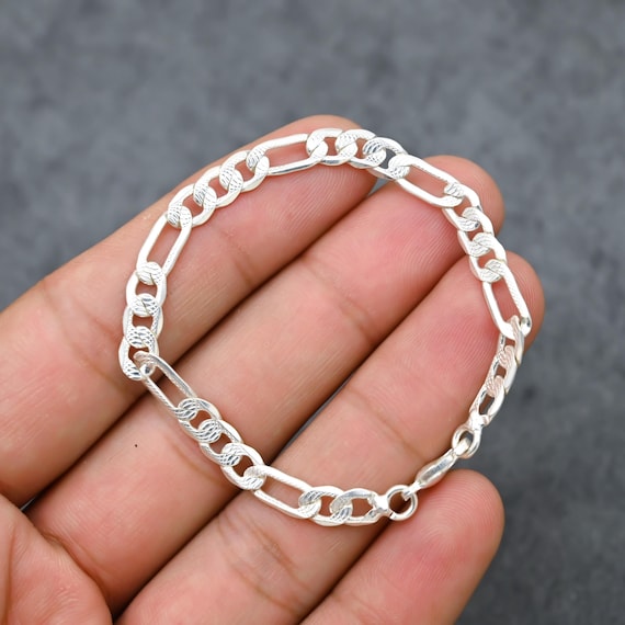 Silver Plated Figaro Chain Bracelet - Unisex Minimalist Jewelry - Etsy