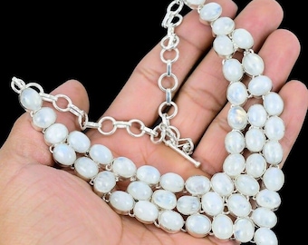 Rainbow Moonstone Necklace: Sterling Silver Boho Healing Crystal Jewelry