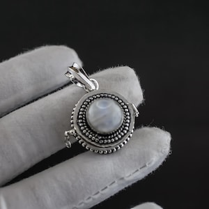 White Rainbow moonstone Poison Locket Pendant – Sterling Silver Secret Compartment Necklace | Hidden Keepsake Amulet Jewelry