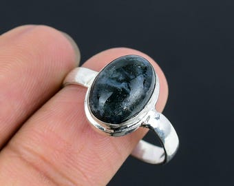 Anillo de ágata musgosa / Anillo de plata de ley hecho a mano / Joyería con piedras preciosas naturales / Piedra del crecimiento y la abundancia / Regalo para ella