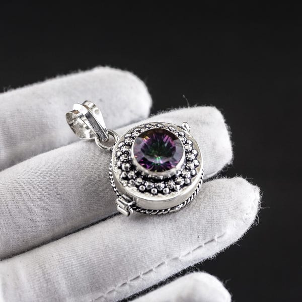 Poison Pendant Beautiful mystic topaz Box Pendant 925 Sterling Silver Pendant Handmade Pendant secret compartment Pendant Gift for Her