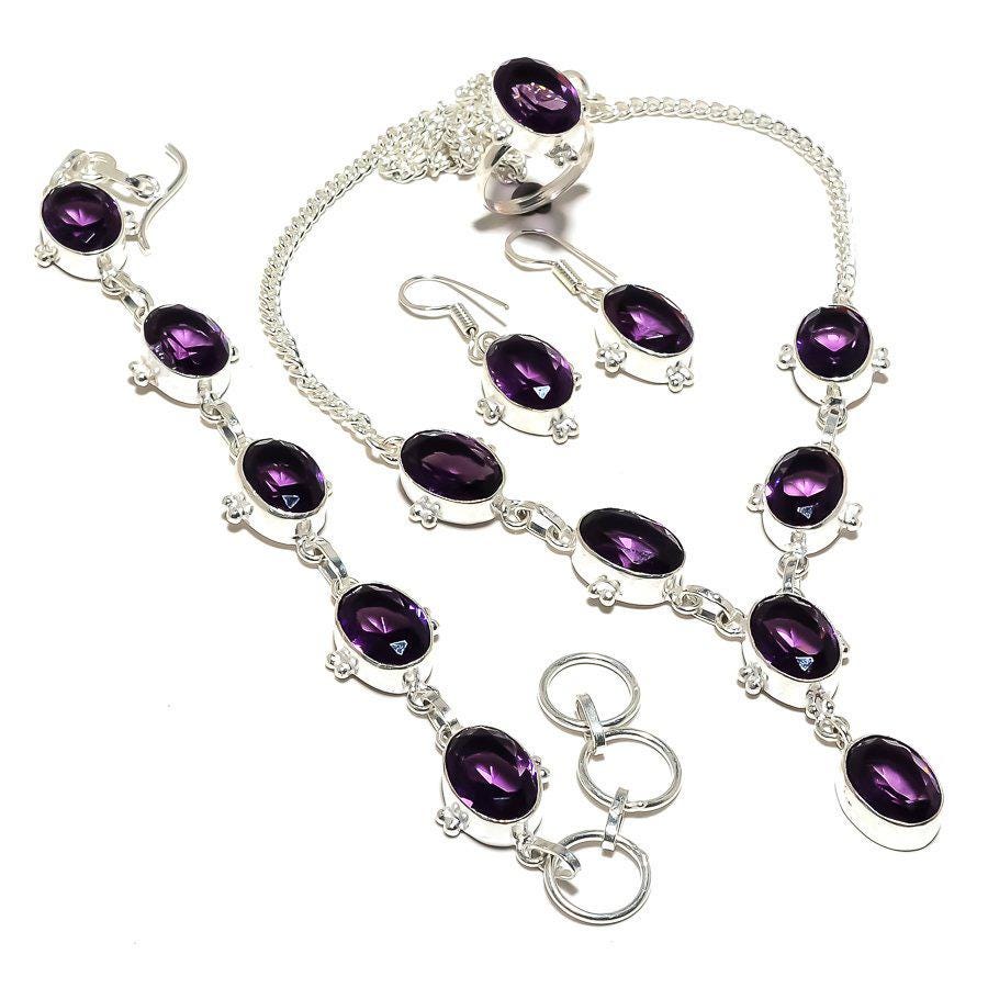 Garnet Jewelry Set | Necklace, Bracelet, Earrings, Ring | Silver