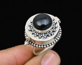 Black Onyx Poison Ring | Silver Plated Hidden Locket Ring | Secret Compartment Jewelry | Gift for Her