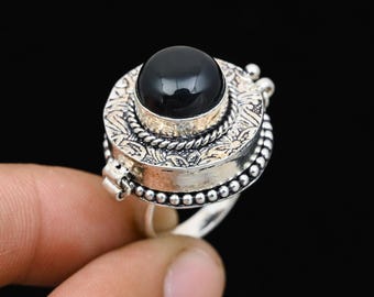 Gothic Boho Ring | Black Onyx Poison Ring – German Silver | Oxidized Compartment Ring