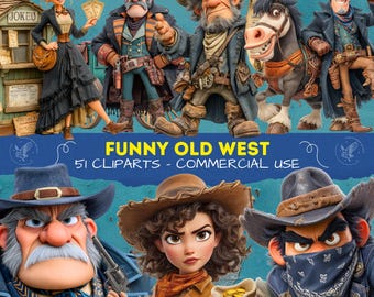 Old West Characters Clipart – Cartoon Cowboys and Outlaws, Wild West Illustration, Sheriffs and Outlaws Cartoon PNG