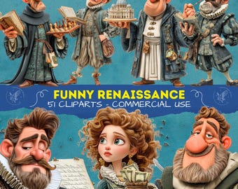 Renaissance Characters Clipart – Playful Historical People, Cute Renaissance Illustration Set, scrapbooking History Cliparts 300dpi