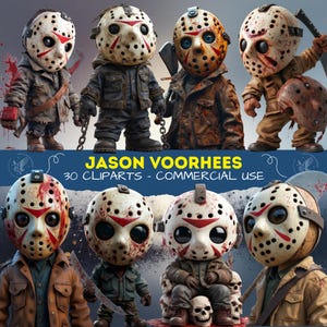 Jason Voorhees PNG's – griezelige horror-clipart voor plakboek, Halloween-ontwerp, commerciële licentie – digitale download