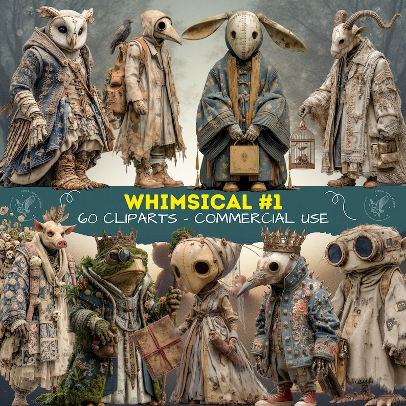 Bizarre Whimsical Character Cliparts: Quirky Mixed Media PNG Images (Commercial Use) image 1