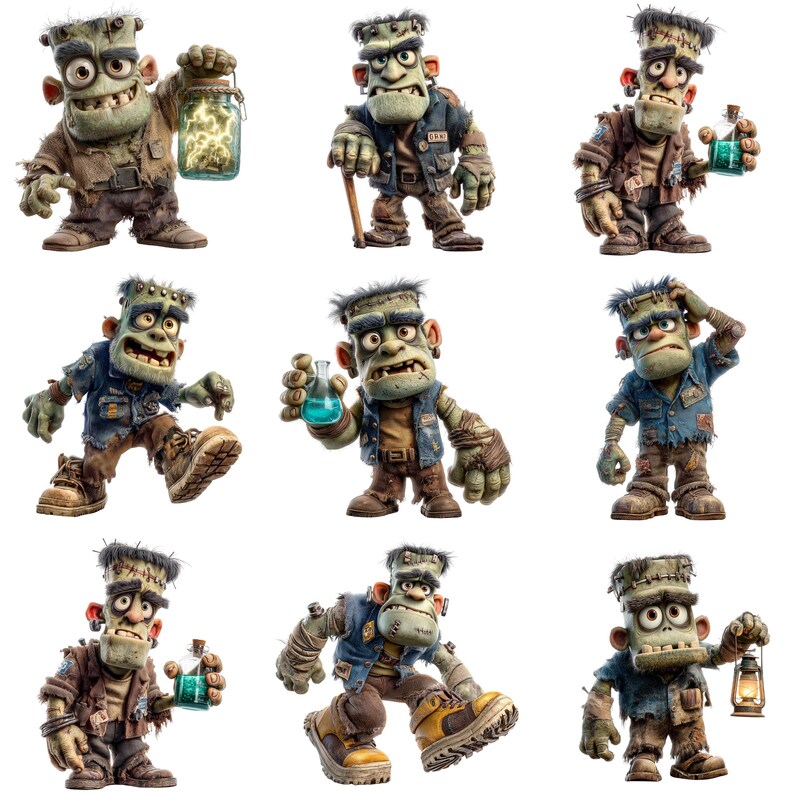 Frankenstein Clipart Set, Cute Cartoon Monster for Halloween ...