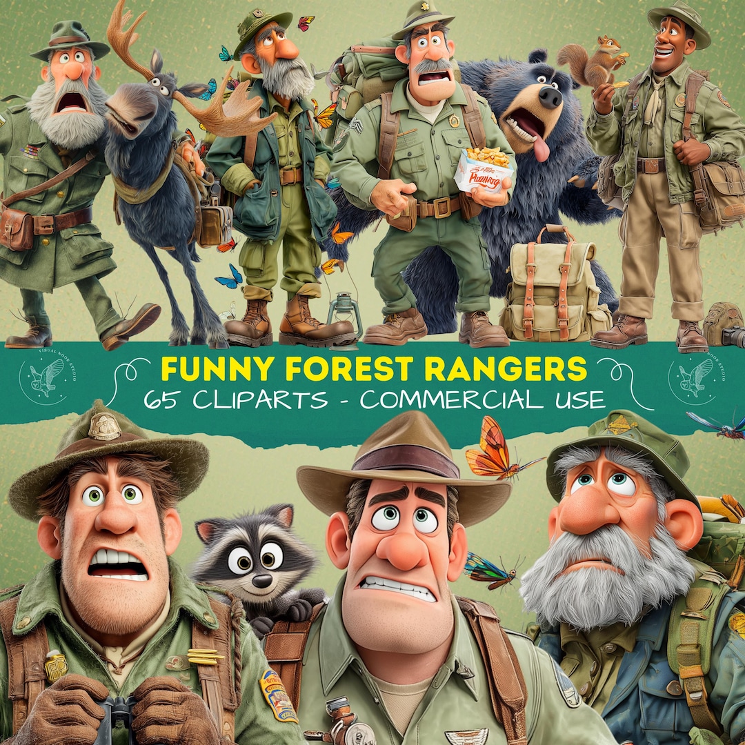 Funny Forest Rangers Clipart Bundle PNG, Quirky Woodland Ranger ...