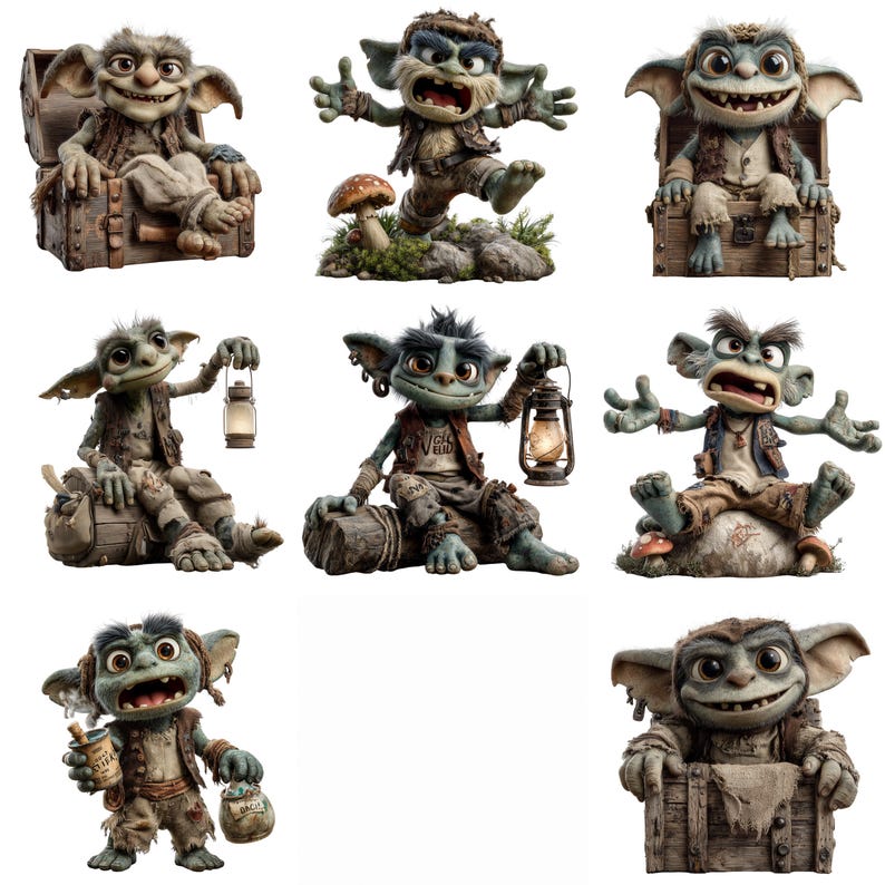 56 Funny Goblin Clipart, Cute Cartoon Fantasy Creature, Cartoon Style ...