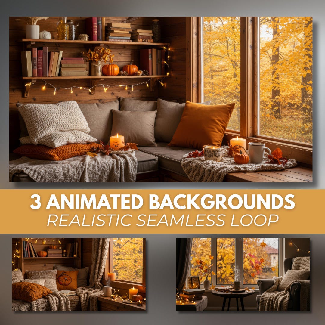 Fall Background Mp4 3 Animated Background Autumn, Cozy Room, Pumpkin Glow, Seamless Looping ...