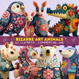 Bizarre Art Animal Cliparts: Surreal Neon Art, Scrapbooking PNGs (Digital Download)