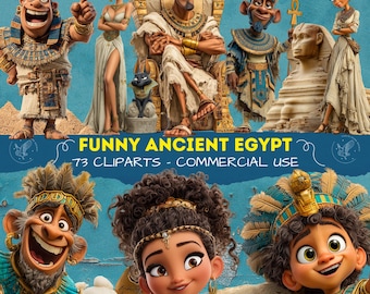 Ancient Egypt Characters Clipart - Cartoon PNG Images for Scrapbooking (Digital Download) - Trasparent PNG