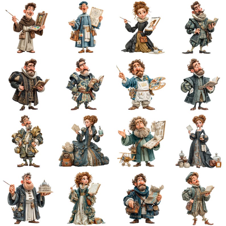 Cartoon Renaissance Man Renaissance Characters Clipart – Playful Historical People, Cute ...