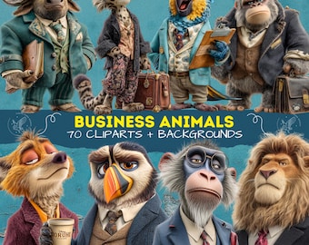 Funny Business Animal Cliparts: Cartoon PNG Images for Scrapbooking (Digital Download), Pet Cliparts - Clipart for Commercial Use