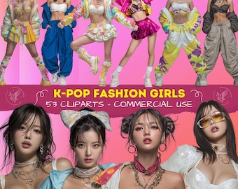 Premium K-pop Fashion Girls PNG Cliparts for Crafts and POD, Korean Women Clipart, PNG Trasparent 300 Dpi