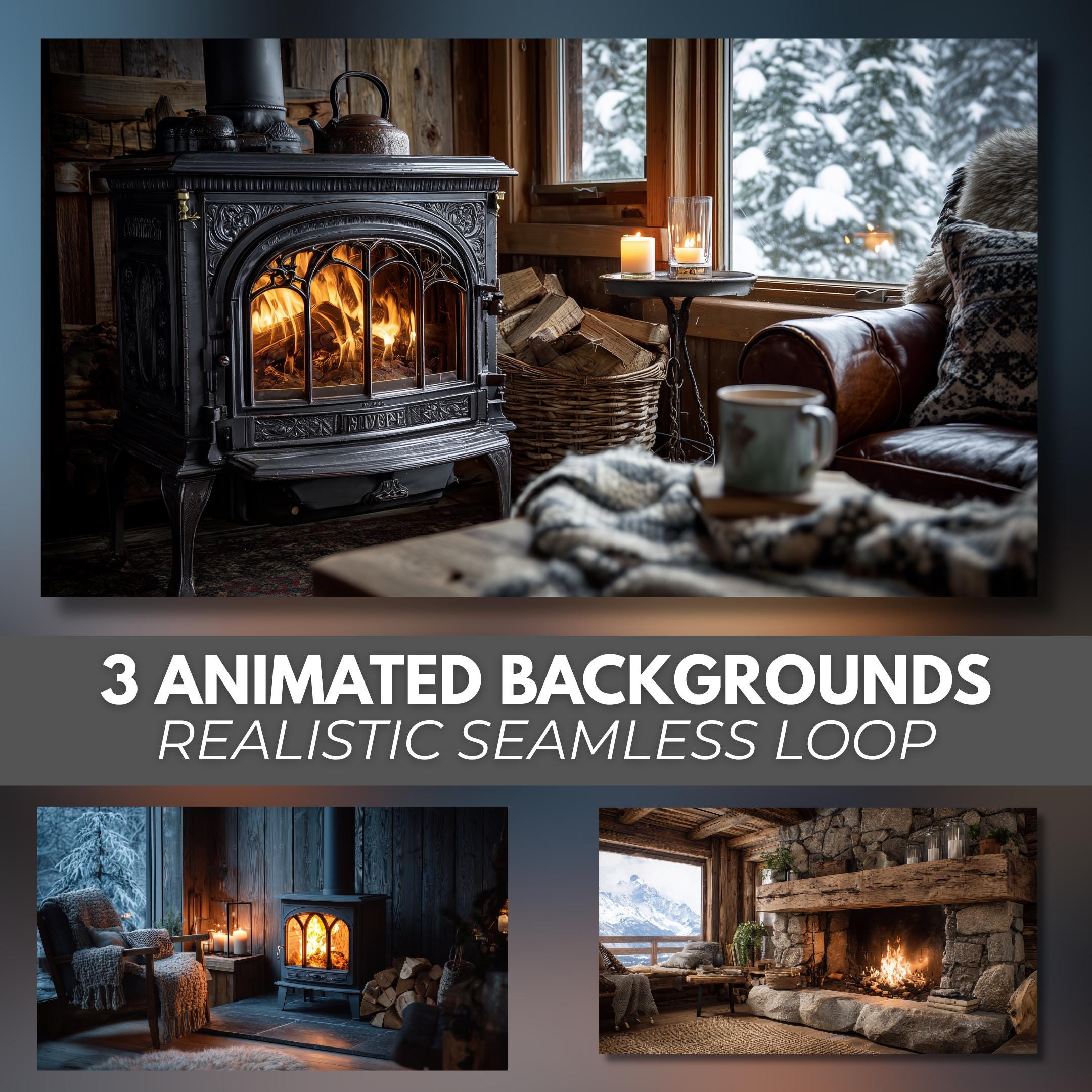 3 Animated Background, Fireplace Living Room, Seamless Looping Video