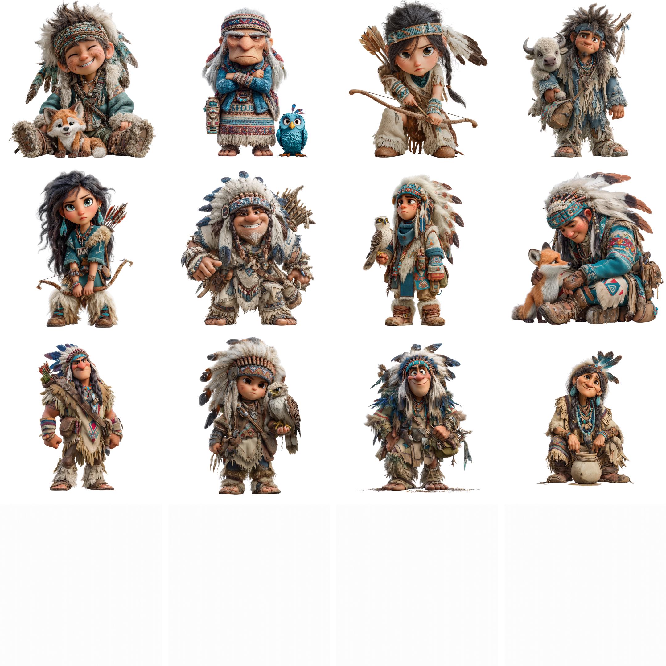 62 Funny Native American Clipart Set - Cute Tribal Characters, Cartoon ...