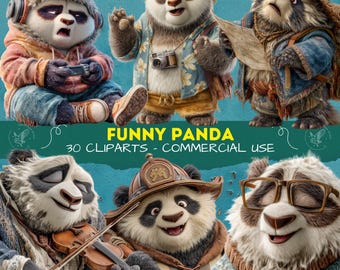 Funny Panda Clipart: Cartoon PNG Images for Scrapbooking (Digital Download), Animal Cliparts
