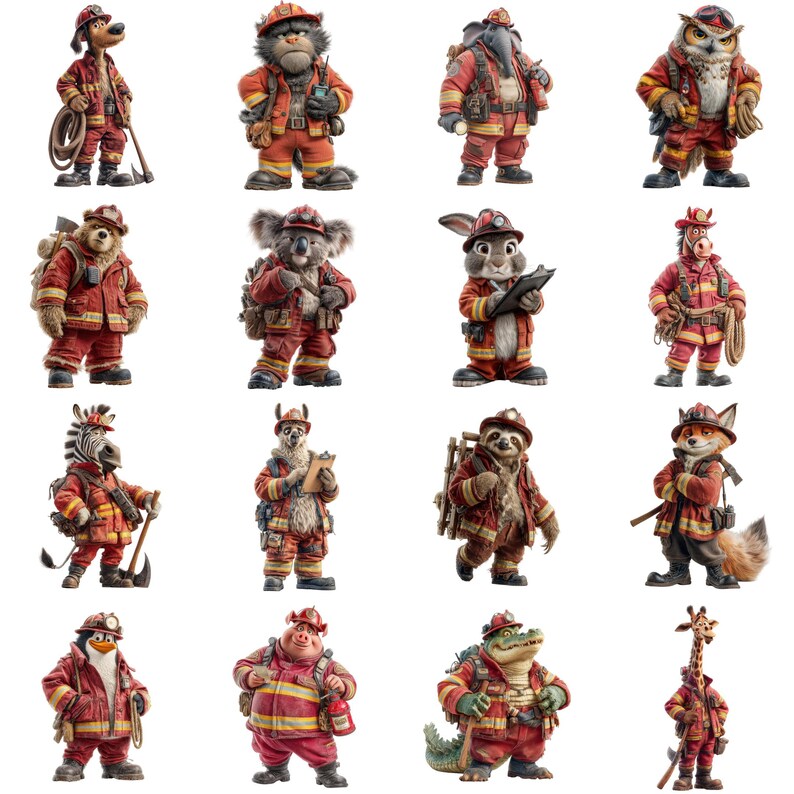Funny Firefighter Animals Clipart, Cute Cartoon Animal Heroes, Cute ...