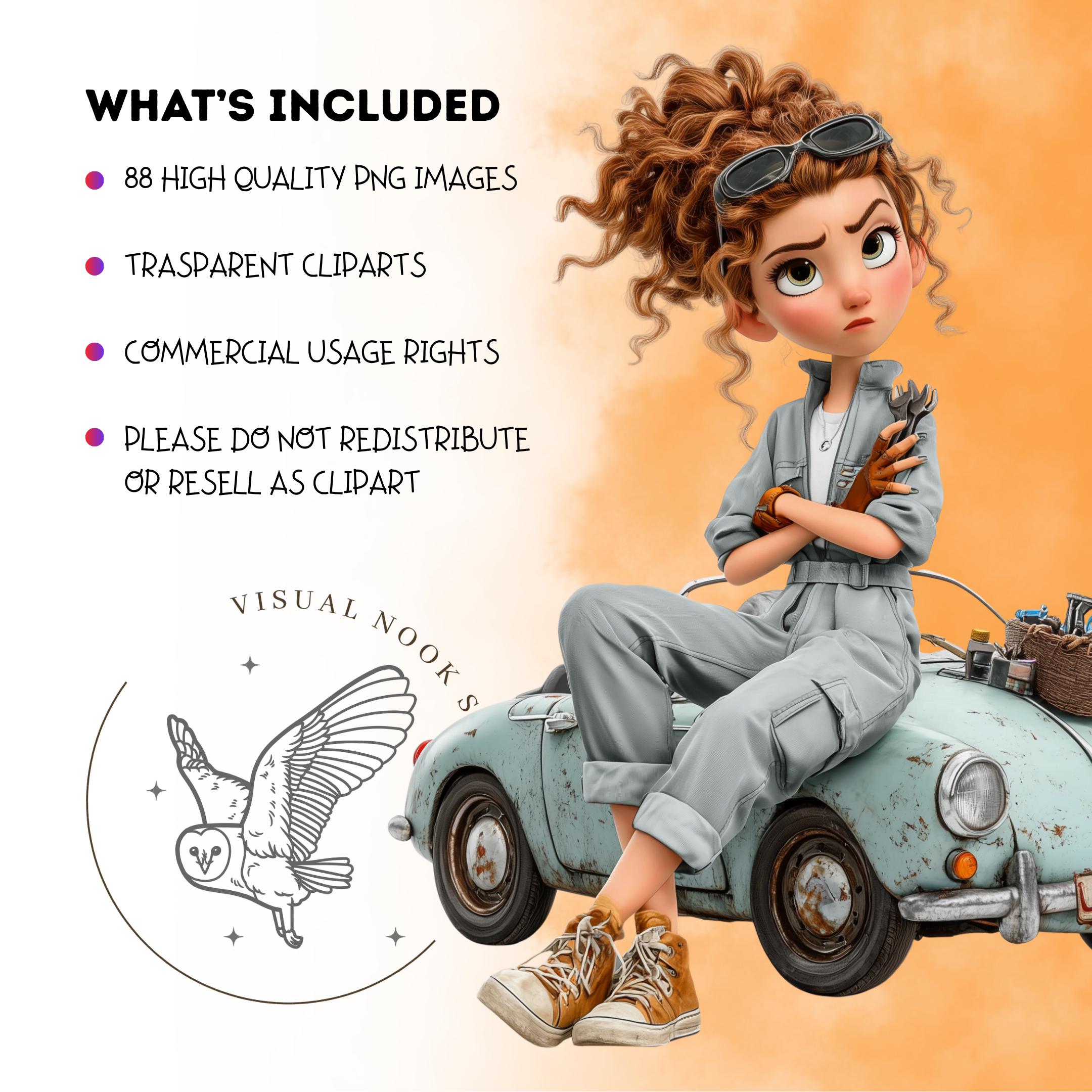 Funny Women Mechanics Clipart, Cute Cartoon Female Car Repair & Garage ...