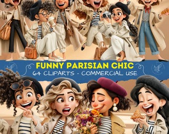 Funny Parisian Chic Girls Clipart, Fashion Girl PNG, French Girl Cliparts, Cute Coquette for Scrapbooking, Parisian Fashion  Women