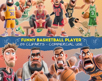 Basketball Player Clipart, Cartoon Hoop Characters, Playful NBA Men PNG, Scrapbooking, Stickers, LA Lakers, Basket Sport Characters