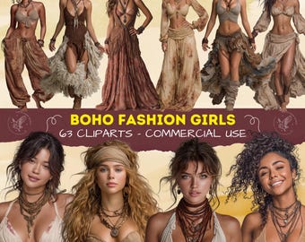 Premium Boho Fashion Girls PNG Clipart for Crafts and POD , Fashion Clipart,