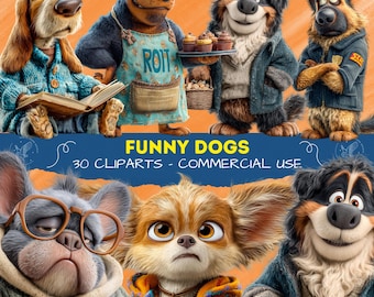 Funny Dog Cliparts: Cartoon PNG Images for Scrapbooking (Digital Download), Animals Cliparts, PNG Cute Dogs