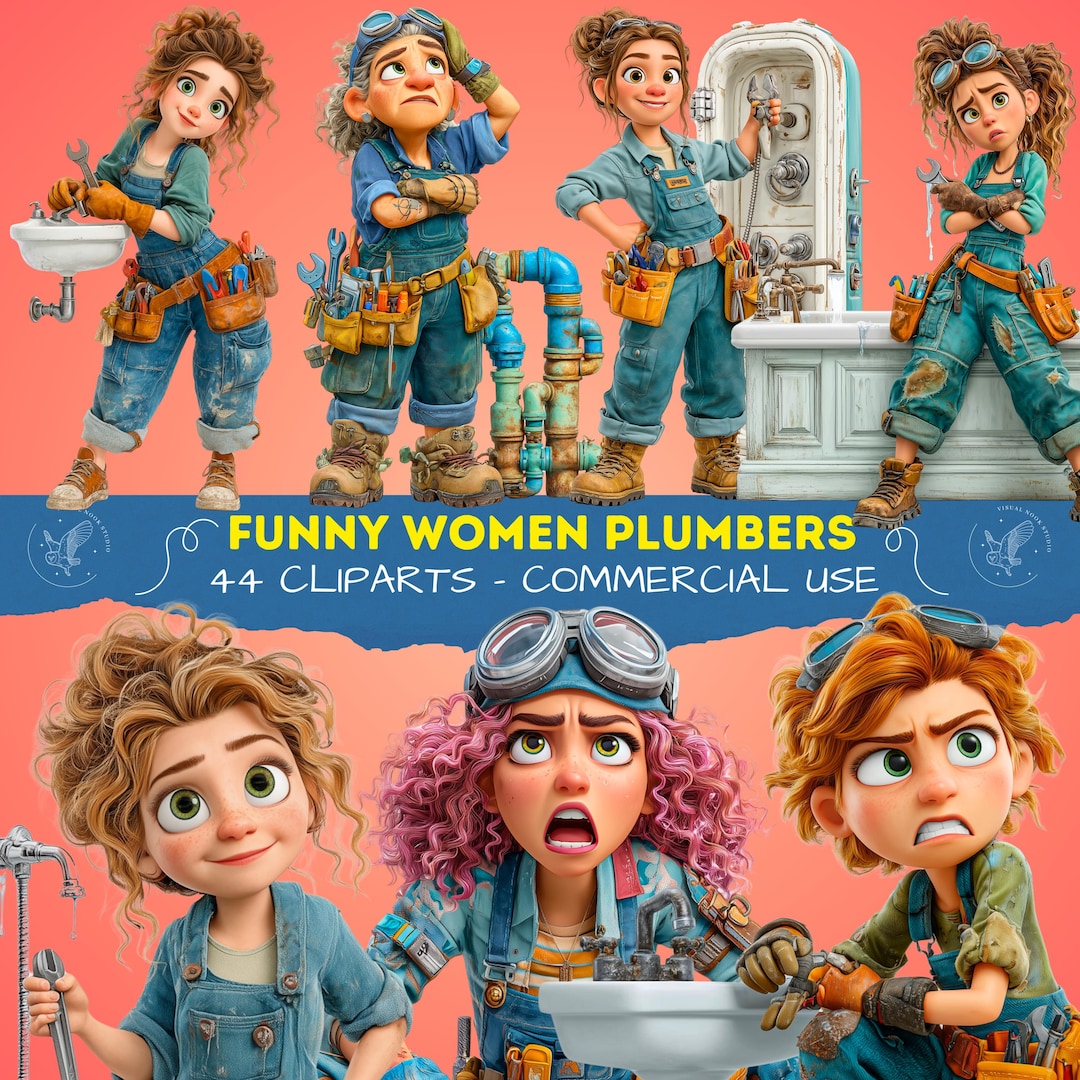 Funny Women Plumbers Cliparts, Cute Cartoon Plumbers for Stickers ...