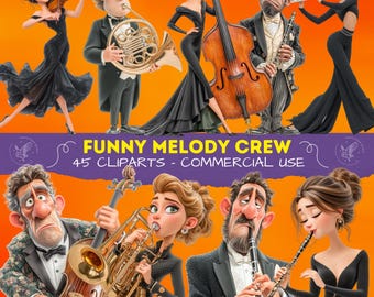 Funny Musician Characters PNG, Instrument Band Illustrations, Quirky Cute Cartoon Musicians, Music Theme Graphics for Scrapbooking