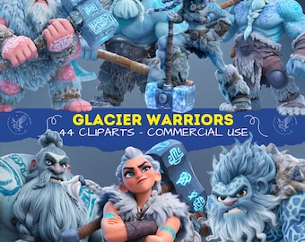 Glacier Barbarian Warriors Clipart, Frosty Warriors, Cartoon Glacier Fighters PNG Set,  Quirky Silly Ice Tribe Barbarians