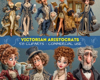 Victorian Funny Aristocrats Clipart, Whimsical Baroque Nobles for Digital Crafts, Scrapbooking, Printable Cards, Junk Journal, Victorian PNG