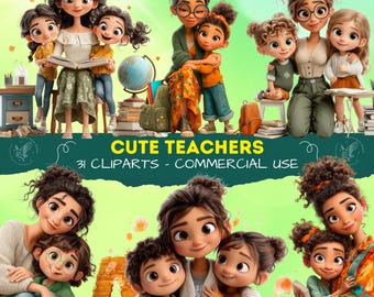 Cute teacher clipart bundle, school clipart, Quirky Teacher Clipart, teacher graphics, PNGs Digital Download, paper craft, junk journal