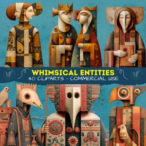 Surreale Wesen Cliparts: Mixed Media Digital Art (PNG, 2160x2160 px)